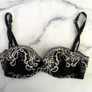 On Gossamer Brocade and Applique Bra, Black/Ivory, 34B